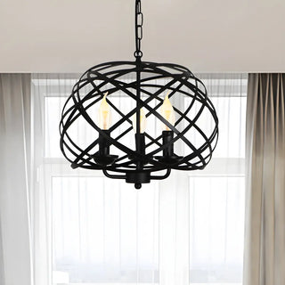 Industrial Geometric Cage Black Metal Pendant Chandelier Zawala Image - 2