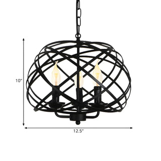 Industrial Geometric Cage Black Metal Pendant Chandelier Zawala #size