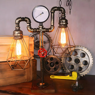 Unique Industrial Pipe Wrought Iron Bedroom Table Lamp Zawala Image - 1