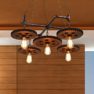ZOWALA - Gear Pipe Metal 5-Light Large Edison Bulb Chandelier Image - 1