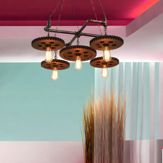 ZOWALA - Gear Pipe Metal 5-Light Large Edison Bulb Chandelier Image - 2
