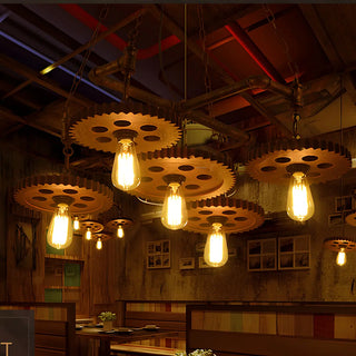 ZOWALA - Gear Pipe Metal 5-Light Large Edison Bulb Chandelier Image - 3