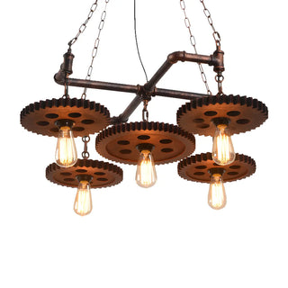 ZOWALA - Gear Pipe Metal 5-Light Large Edison Bulb Chandelier Image - 4