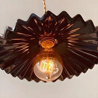 ZOWALA - Industrial Pleated Brown Ceramic Pendant Light Image - 3