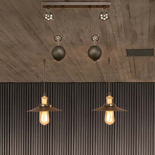 Industrial Pulley Dual Edison Bulbs Pendant Light Zawala Image - 3