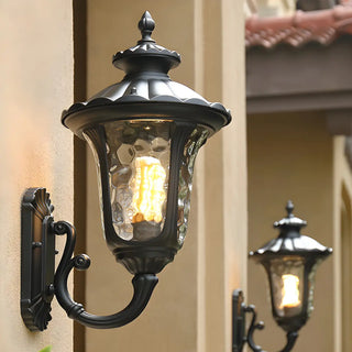 Industrial Black Glass Lantern Metal Outdoor Wall Light Image - 2