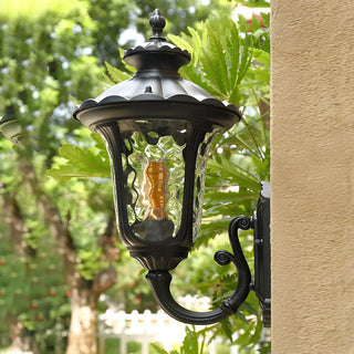 Industrial Black Glass Lantern Metal Outdoor Wall Light Image - 3