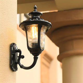 Industrial Black Glass Lantern Metal Outdoor Wall Light Image - 4