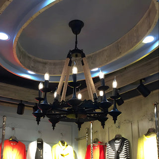 Industrial Candelabra Rope Living Room Black Chandelier Image - 1