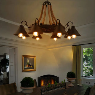 ZOWALA - Industrial Rope Chandelier Metal Dining Room Brown 8-Light Image - 1