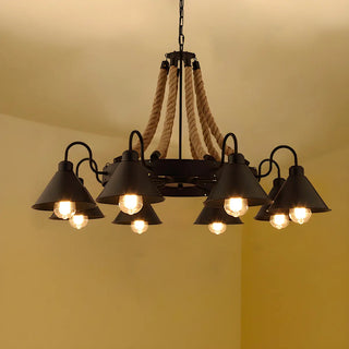 ZOWALA - Industrial Rope Chandelier Metal Dining Room Brown 8-Light Image - 13