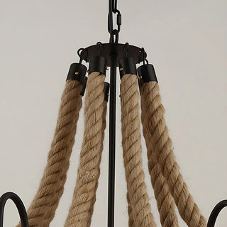 ZOWALA - Industrial Rope Chandelier Metal Dining Room Brown 8-Light Image - 14
