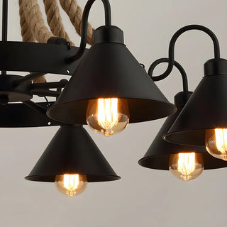 ZOWALA - Industrial Rope Chandelier Metal Dining Room Brown 8-Light Image - 15