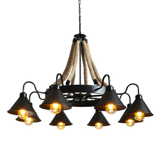 ZOWALA - Industrial Rope Chandelier Metal Dining Room Brown 8-Light Image - 16