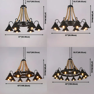 ZOWALA - Industrial Rope Chandelier Metal Dining Room Brown 8-Light Image - 17