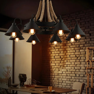 ZOWALA - Industrial Rope Chandelier Metal Dining Room Brown 8-Light Image - 2