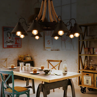 ZOWALA - Industrial Rope Chandelier Metal Dining Room Brown 8-Light Image - 4