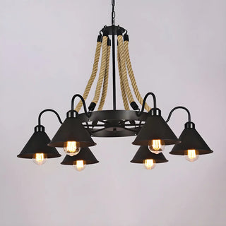ZOWALA - Industrial Rope Chandelier Metal Dining Room Brown 8-Light Image - 5