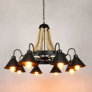 ZOWALA - Industrial Rope Chandelier Metal Dining Room Brown 8-Light Image - 7