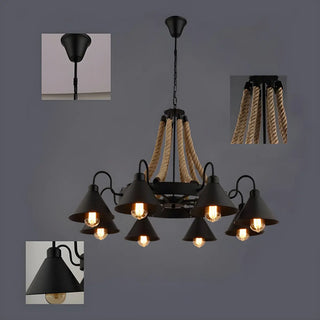 ZOWALA - Industrial Rope Chandelier Metal Dining Room Brown 8-Light Image - 8