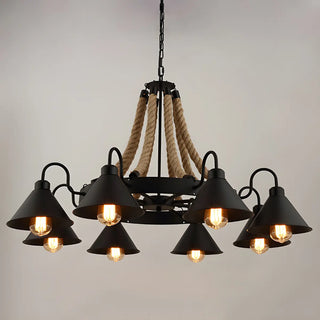 ZOWALA - Industrial Rope Chandelier Metal Dining Room Brown 8-Light Image - 9