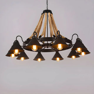 ZOWALA - Industrial Rope Chandelier Metal Dining Room Brown 8-Light Image - 10