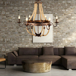 Rope Candle Empire Large Living Room Farmhouse Chandelier Image - 1