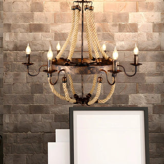 Rope Candle Empire Large Living Room Farmhouse Chandelier Image - 2