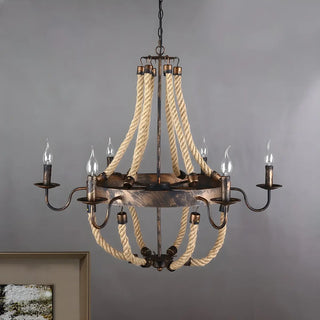 Rope Candle Empire Large Living Room Farmhouse Chandelier Image - 3