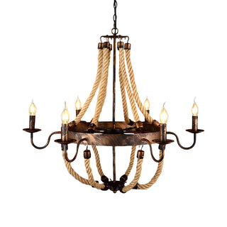 Rope Candle Empire Large Living Room Farmhouse Chandelier Image - 4