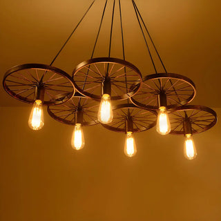 ZOWALA - Wagon Wheel Rust Metal 3-Light Edison Bulb Chandelier Image - 1
