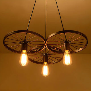 ZOWALA - Wagon Wheel Rust Metal 3-Light Edison Bulb Chandelier Image - 2