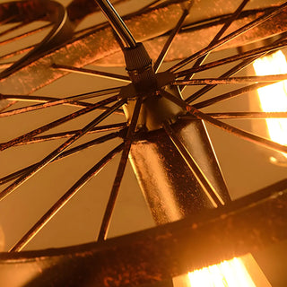 ZOWALA - Wagon Wheel Rust Metal 3-Light Edison Bulb Chandelier Image - 3