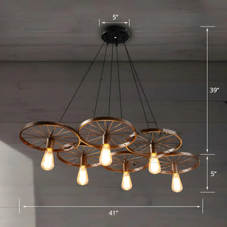 ZOWALA - Wagon Wheel Rust Metal 3-Light Edison Bulb Chandelier #size