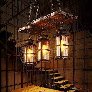 ZOWALA - Rustic Lantern Industrial Wood Ceiling Light Large Image - 1