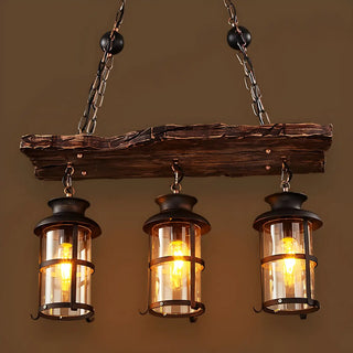 ZOWALA - Rustic Lantern Industrial Wood Ceiling Light Large Image - 2