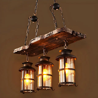 ZOWALA - Rustic Lantern Industrial Wood Ceiling Light Large Image - 4