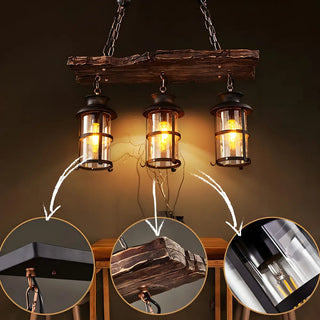 ZOWALA - Rustic Lantern Industrial Wood Ceiling Light Large Image - 5