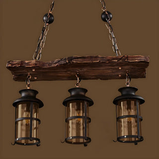 ZOWALA - Rustic Lantern Industrial Wood Ceiling Light Large Image - 6