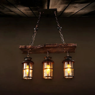 ZOWALA - Rustic Lantern Industrial Wood Ceiling Light Large Image - 7