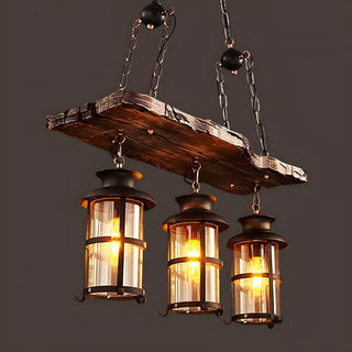 ZOWALA - Rustic Lantern Industrial Wood Ceiling Light Large Image - 9