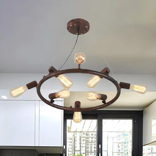 ZOWALA - Circle Rust Metal Large Restaurant Edison Bulb Chandelier Image - 1
