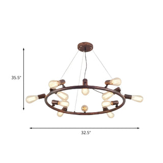 ZOWALA - Circle Rust Metal Large Restaurant Edison Bulb Chandelier Image - 10