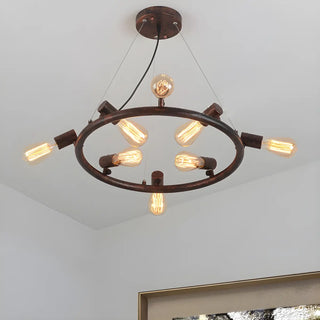 ZOWALA - Circle Rust Metal Large Restaurant Edison Bulb Chandelier Image - 2