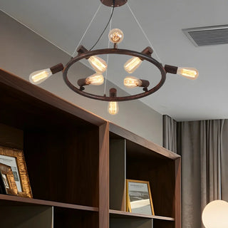 ZOWALA - Circle Rust Metal Large Restaurant Edison Bulb Chandelier Image - 3