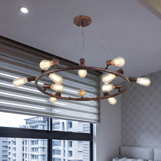 ZOWALA - Circle Rust Metal Large Restaurant Edison Bulb Chandelier Image - 4