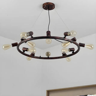 ZOWALA - Circle Rust Metal Large Restaurant Edison Bulb Chandelier Image - 7
