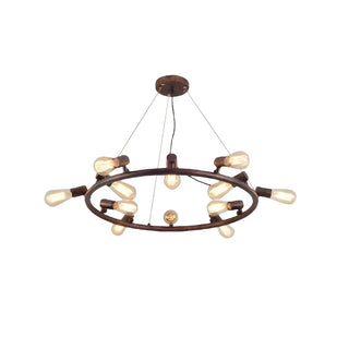 ZOWALA - Circle Rust Metal Large Restaurant Edison Bulb Chandelier Image - 8