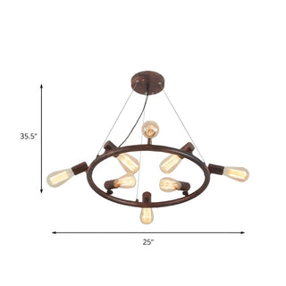 ZOWALA - Circle Rust Metal Large Restaurant Edison Bulb Chandelier #size