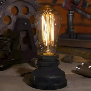 Black Simple Industrial Exposed Bulb Metal Table Lamp Zawala Image - 1